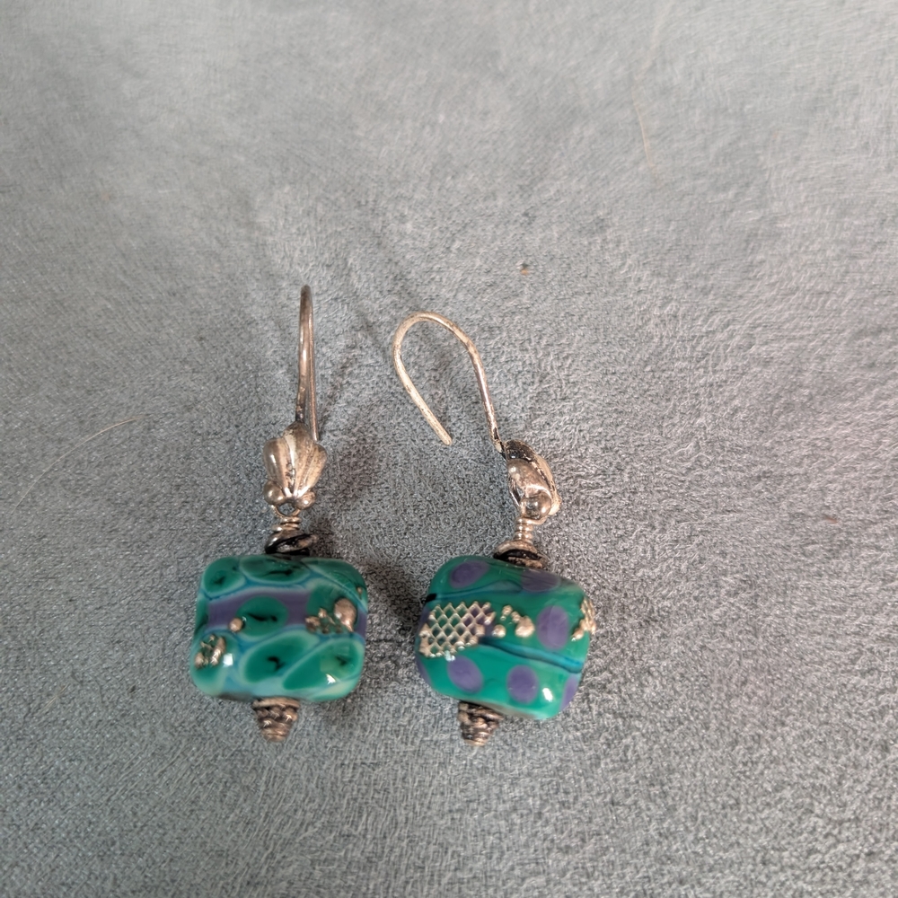 Elegant Green and Purple Earrings